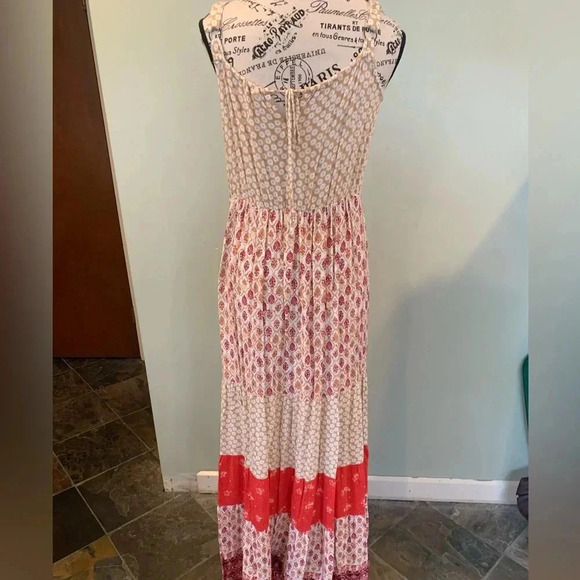 Xhileration Women’s Small Boho Maxi Sundress Dress Red and Tan Adjustable Straps - Picture 7 of 11